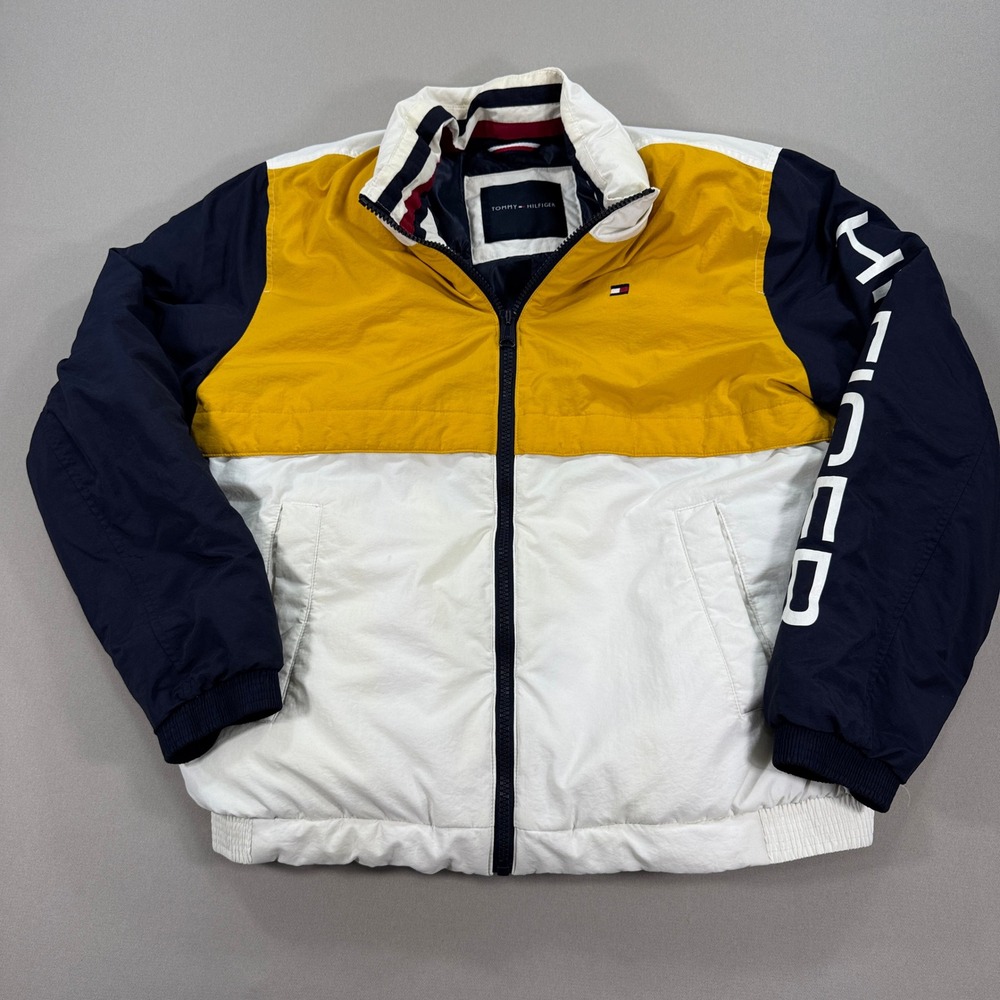 Tommy Hilfiger Colorblock Puffer Jacket in Yellow, White & Navy